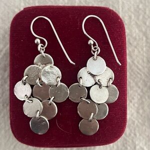 925 Sterling Rain Silver Coin Dangle Chandelier Earrings